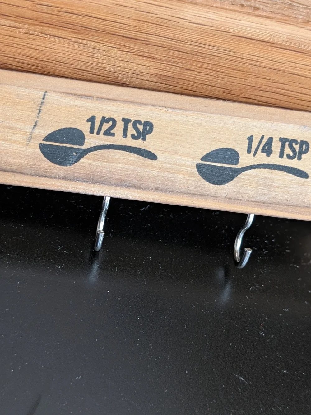Wooden Kitchen Spoon Measurement Rack with Hooks - Natural Wood